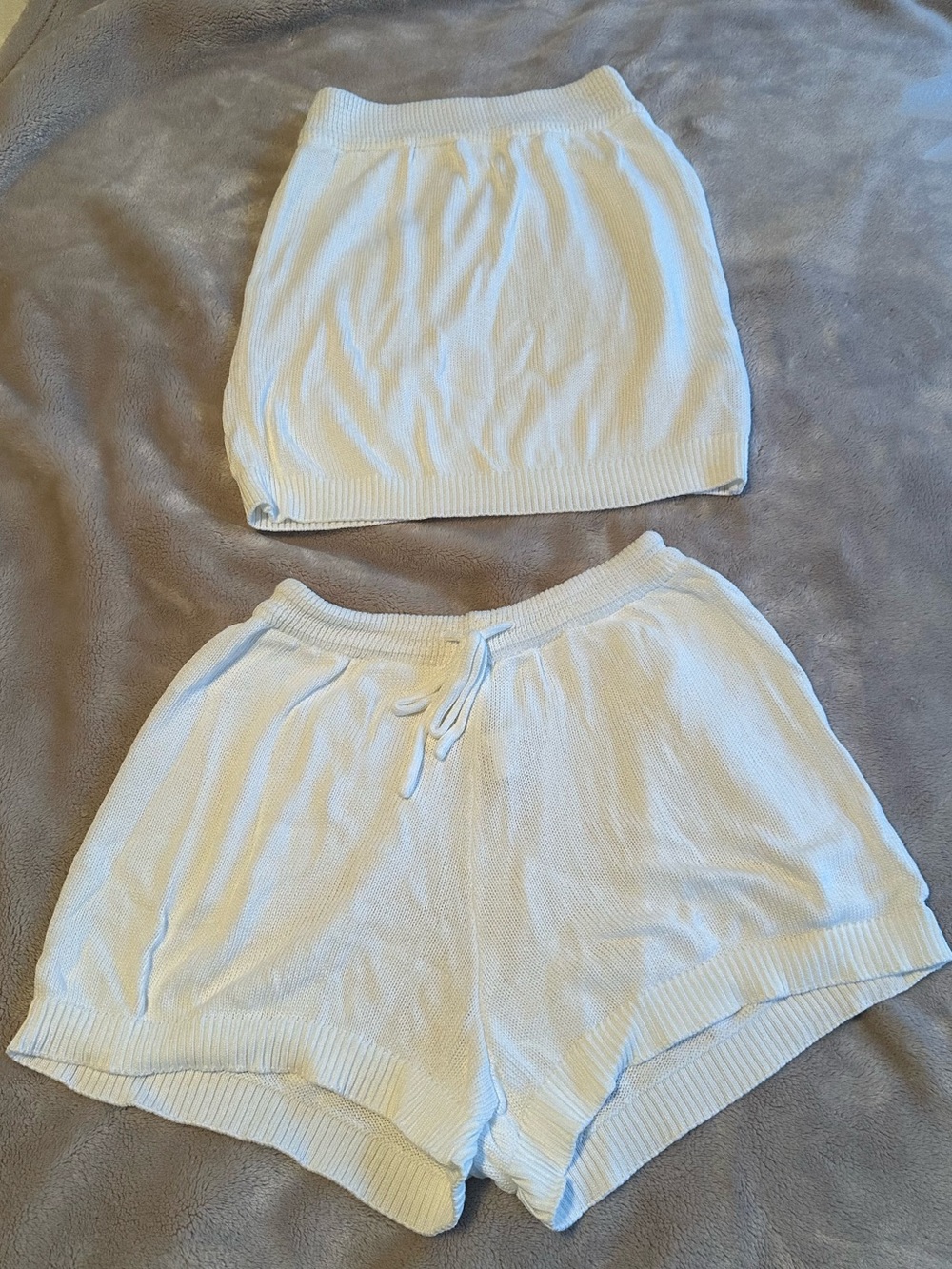 Women Strapless Two-Piece Knit Romper in Cream - Large - Picture 3 of 6